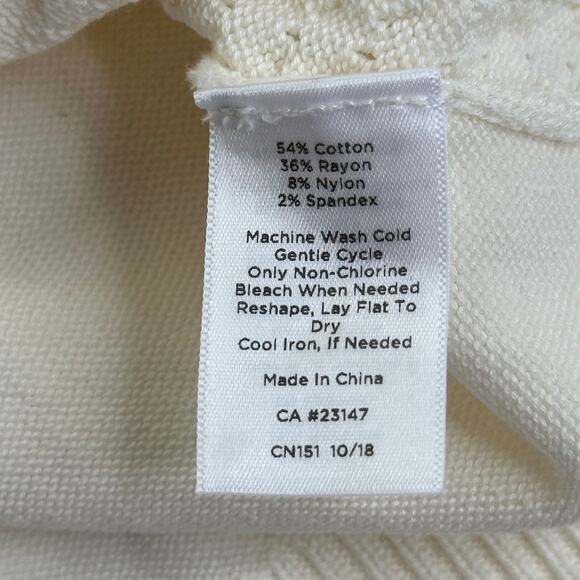 Talbots Ivory Pink Red Cable Knit Pointelle V-Neck Sweater Womens Size Small S - Picture 8 of 10